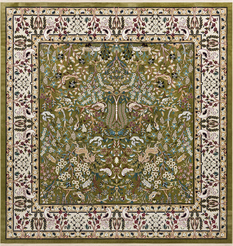 Green 10' x 10' Narenj Square Area Rug 85% Polypropylene & 15% Polyester Traditional Classic Carpet for Living, Dining, Bedrooms, Office for Sale at Rug Engine