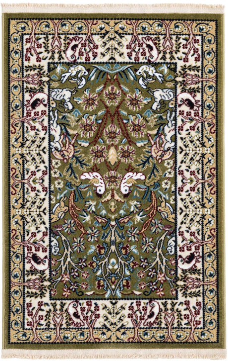 Green 2' x 3' 1 Narenj Rectangle Area Rug 85% Polypropylene & 15% Polyester Traditional Classic Carpet for Living, Dining, Bedrooms, Office for Sale at Rug Engine