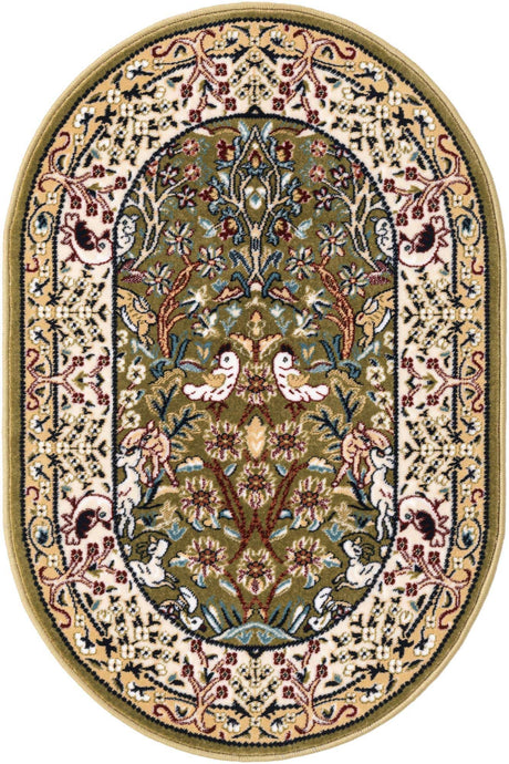 Green 2' x 3' 1 Narenj Oval Area Rug 85% Polypropylene & 15% Polyester Traditional Classic Carpet for Living, Dining, Bedrooms, Office for Sale at Rug Engine