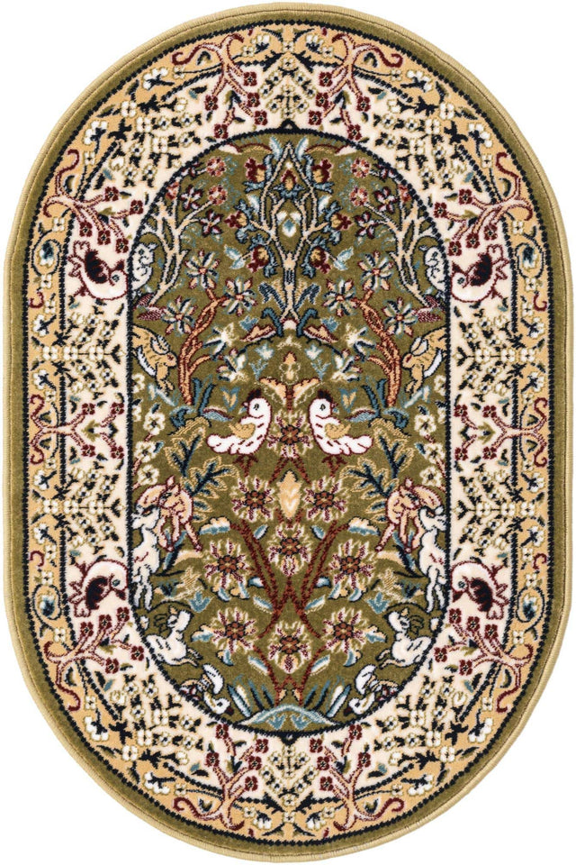 Green 2' x 3' 1 Narenj Oval Area Rug 85% Polypropylene & 15% Polyester Traditional Classic Carpet for Living, Dining, Bedrooms, Office for Sale at Rug Engine