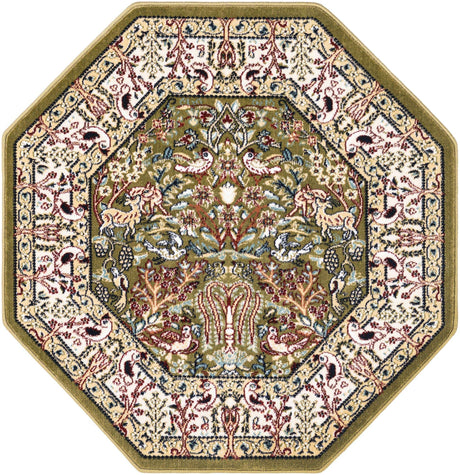Green 3' 1 x 3' 1 Narenj Octagon Area Rug 85% Polypropylene & 15% Polyester Traditional Classic Carpet for Living, Dining, Bedrooms, Office for Sale at Rug Engine