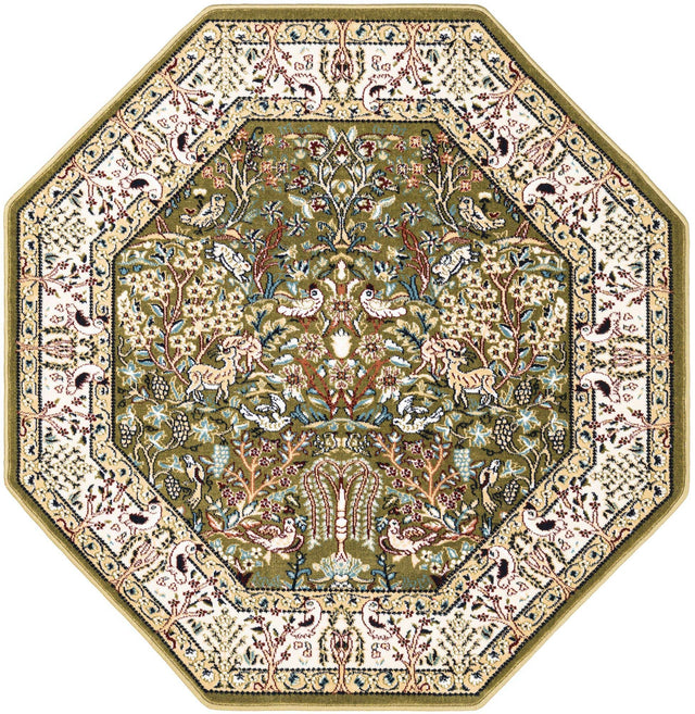 Green 4' 1 x 4' 1 Narenj Octagon Area Rug 85% Polypropylene & 15% Polyester Traditional Classic Carpet for Living, Dining, Bedrooms, Office for Sale at Rug Engine