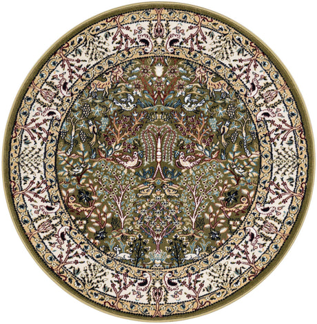 Green 4' 1 x 4' 1 Narenj Round Area Rug 85% Polypropylene & 15% Polyester Traditional Classic Carpet for Living, Dining, Bedrooms, Office for Sale at Rug Engine