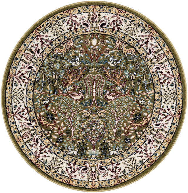 Green 4' 1 x 4' 1 Narenj Round Area Rug 85% Polypropylene & 15% Polyester Traditional Classic Carpet for Living, Dining, Bedrooms, Office for Sale at Rug Engine