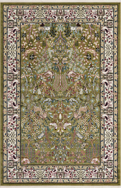 Green 4' 1 x 6' 1 Narenj Rectangle Area Rug 85% Polypropylene & 15% Polyester Traditional Classic Carpet for Living, Dining, Bedrooms, Office for Sale at Rug Engine