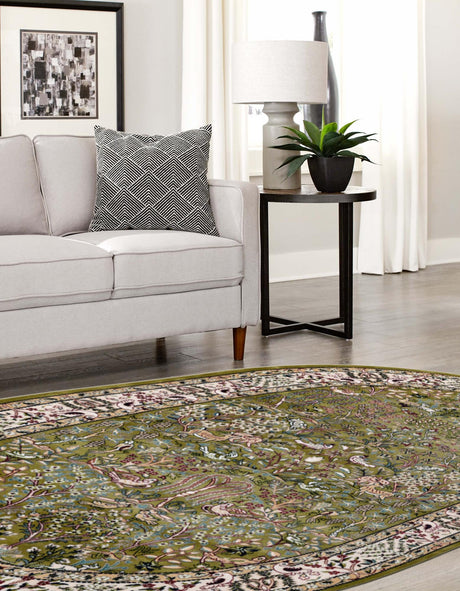Green 4' 1 x 6' 1 Narenj Oval Area Rug 85% Polypropylene & 15% Polyester Traditional Classic Carpet for Living, Dining, Bedrooms, Office for Sale at Rug Engine