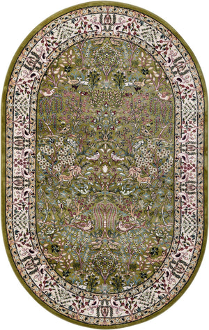 Green 4' 1 x 6' 1 Narenj Oval Area Rug 85% Polypropylene & 15% Polyester Traditional Classic Carpet for Living, Dining, Bedrooms, Office for Sale at Rug Engine