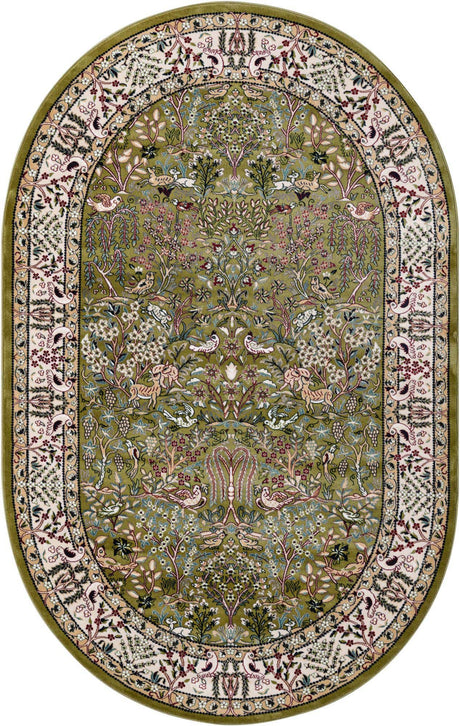 Green 4' 1 x 6' 1 Narenj Oval Area Rug 85% Polypropylene & 15% Polyester Traditional Classic Carpet for Living, Dining, Bedrooms, Office for Sale at Rug Engine