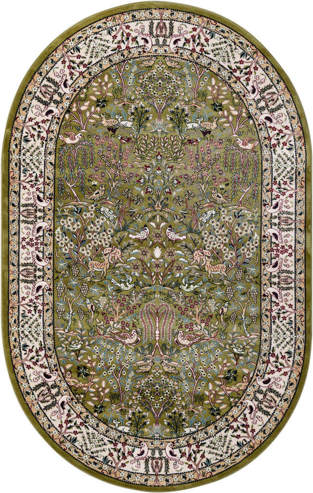 Green 4' 1 x 6' 1 Narenj Oval Area Rug 85% Polypropylene & 15% Polyester Traditional Classic Carpet for Living, Dining, Bedrooms, Office for Sale at Rug Engine