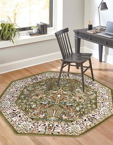 Green 3' 1 x 3' 1 Narenj Octagon Area Rug 85% Polypropylene & 15% Polyester Traditional Classic Carpet for Living, Dining, Bedrooms, Office for Sale at Rug Engine