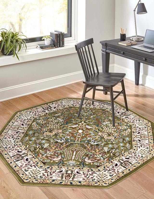 Green 4' 1 x 4' 1 Narenj Octagon Area Rug 85% Polypropylene & 15% Polyester Traditional Classic Carpet for Living, Dining, Bedrooms, Office for Sale at Rug Engine