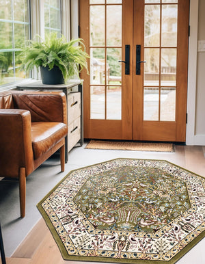 Green 3' 1 x 3' 1 Narenj Octagon Area Rug 85% Polypropylene & 15% Polyester Traditional Classic Carpet for Living, Dining, Bedrooms, Office for Sale at Rug Engine