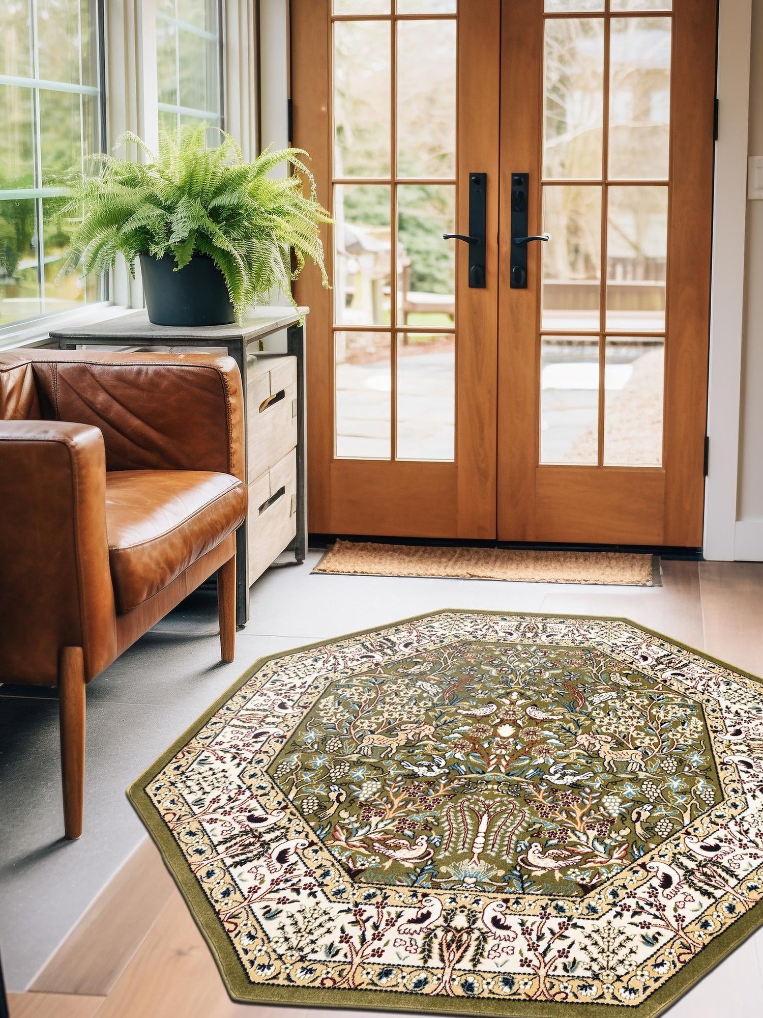 Green 6' 1 x 6' 1 Narenj Octagon Area Rug 85% Polypropylene & 15% Polyester Traditional Classic Carpet for Living, Dining, Bedrooms, Office for Sale at Rug Engine