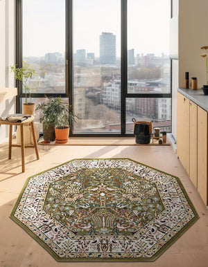 Green 4' 1 x 4' 1 Narenj Octagon Area Rug 85% Polypropylene & 15% Polyester Traditional Classic Carpet for Living, Dining, Bedrooms, Office for Sale at Rug Engine