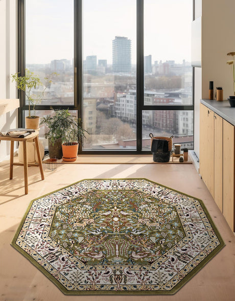 Green 6' 1 x 6' 1 Narenj Octagon Area Rug 85% Polypropylene & 15% Polyester Traditional Classic Carpet for Living, Dining, Bedrooms, Office for Sale at Rug Engine