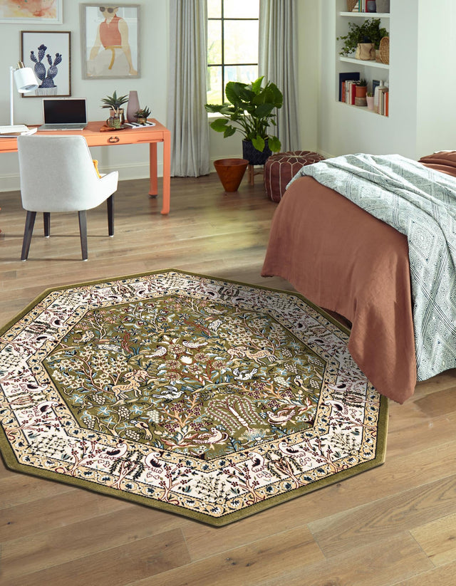 Green 6' 1 x 6' 1 Narenj Octagon Area Rug 85% Polypropylene & 15% Polyester Traditional Classic Carpet for Living, Dining, Bedrooms, Office for Sale at Rug Engine
