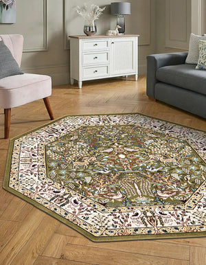 Green 4' 1 x 4' 1 Narenj Octagon Area Rug 85% Polypropylene & 15% Polyester Traditional Classic Carpet for Living, Dining, Bedrooms, Office for Sale at Rug Engine