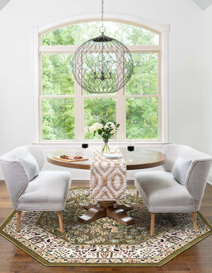 Green 4' 1 x 4' 1 Narenj Octagon Area Rug 85% Polypropylene & 15% Polyester Traditional Classic Carpet for Living, Dining, Bedrooms, Office for Sale at Rug Engine