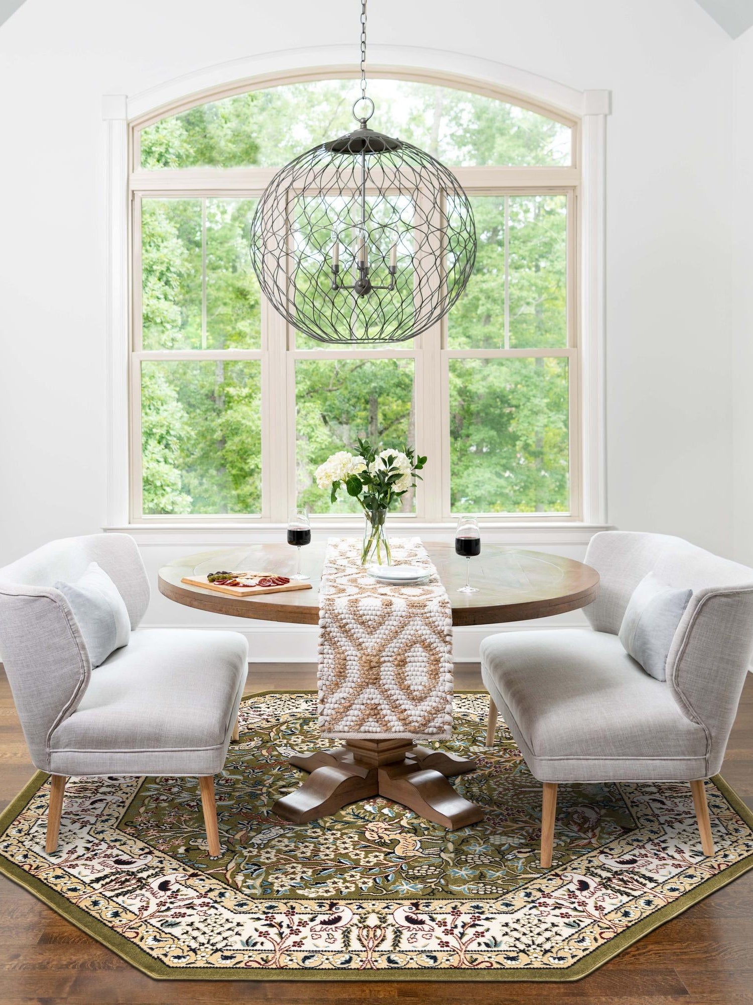 Green 6' 1 x 6' 1 Narenj Octagon Area Rug 85% Polypropylene & 15% Polyester Traditional Classic Carpet for Living, Dining, Bedrooms, Office for Sale at Rug Engine