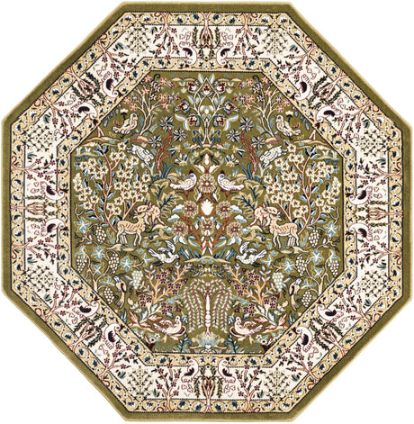 Green 6' 1 x 6' 1 Narenj Octagon Area Rug 85% Polypropylene & 15% Polyester Traditional Classic Carpet for Living, Dining, Bedrooms, Office for Sale at Rug Engine