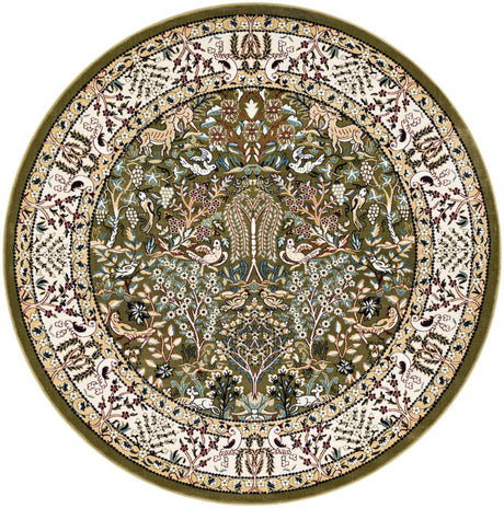 Green 7' 1 x 7' 1 Narenj Round Area Rug 85% Polypropylene & 15% Polyester Traditional Classic Carpet for Living, Dining, Bedrooms, Office for Sale at Rug Engine