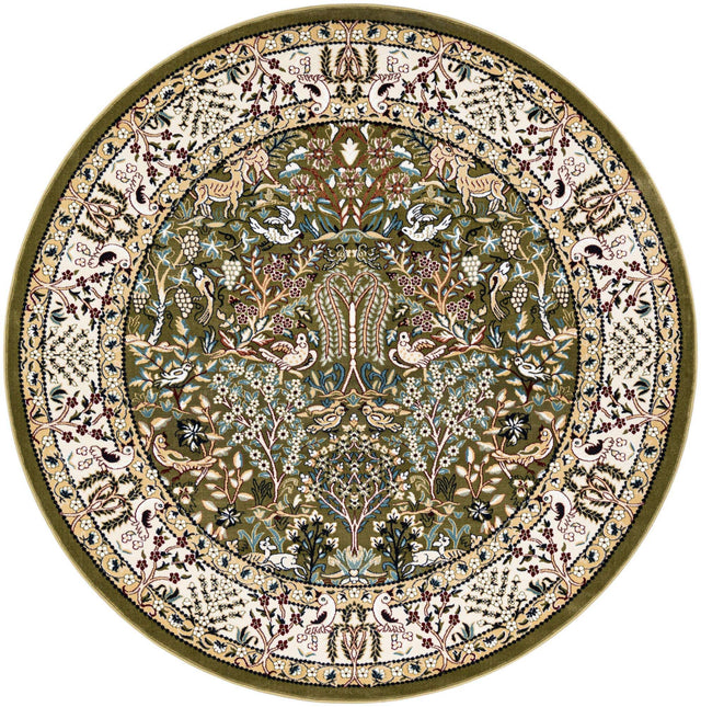 Green 7' 1 x 7' 1 Narenj Round Area Rug 85% Polypropylene & 15% Polyester Traditional Classic Carpet for Living, Dining, Bedrooms, Office for Sale at Rug Engine