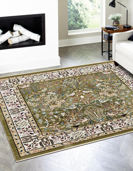 Green 10' x 10' Narenj Square Area Rug 85% Polypropylene & 15% Polyester Traditional Classic Carpet for Living, Dining, Bedrooms, Office for Sale at Rug Engine