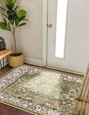 Green 7' 10 x 7' 10 Narenj Square Area Rug 85% Polypropylene & 15% Polyester Traditional Classic Carpet for Living, Dining, Bedrooms, Office for Sale at Rug Engine