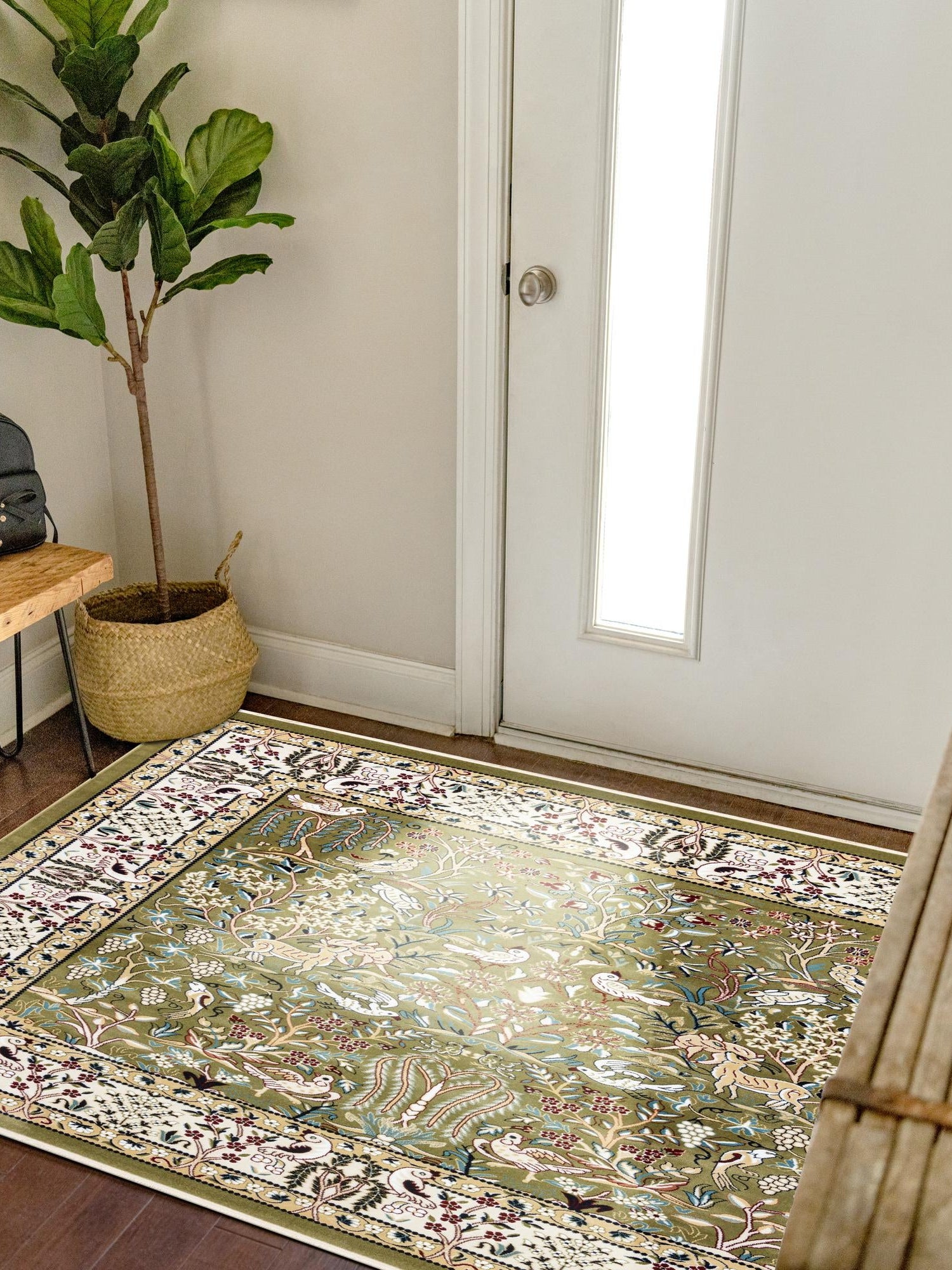 Green 10' x 10' Narenj Square Area Rug 85% Polypropylene & 15% Polyester Traditional Classic Carpet for Living, Dining, Bedrooms, Office for Sale at Rug Engine