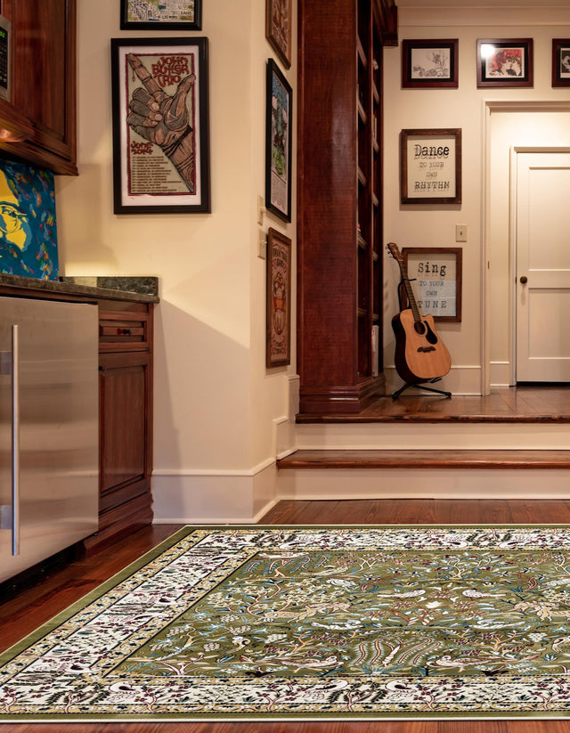 Green 10' x 10' Narenj Square Area Rug 85% Polypropylene & 15% Polyester Traditional Classic Carpet for Living, Dining, Bedrooms, Office for Sale at Rug Engine