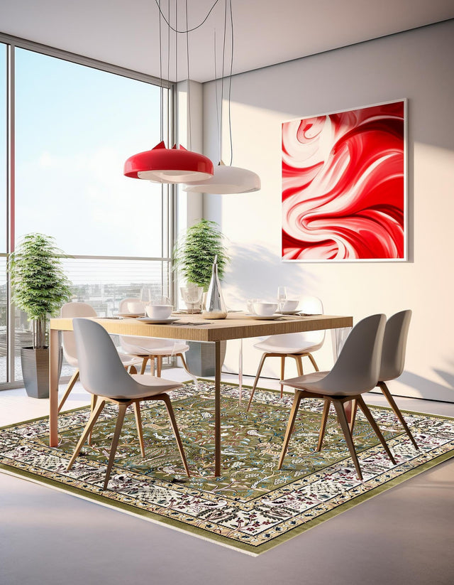 Green 7' 10 x 7' 10 Narenj Square Area Rug 85% Polypropylene & 15% Polyester Traditional Classic Carpet for Living, Dining, Bedrooms, Office for Sale at Rug Engine