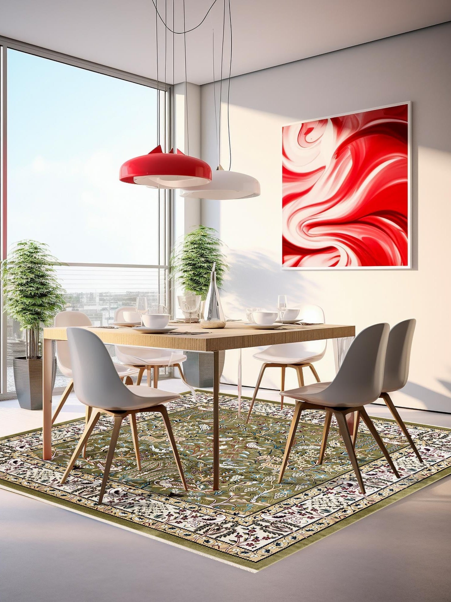 Green 6' 1 x 6' 1 Narenj Square Area Rug 85% Polypropylene & 15% Polyester Traditional Classic Carpet for Living, Dining, Bedrooms, Office for Sale at Rug Engine