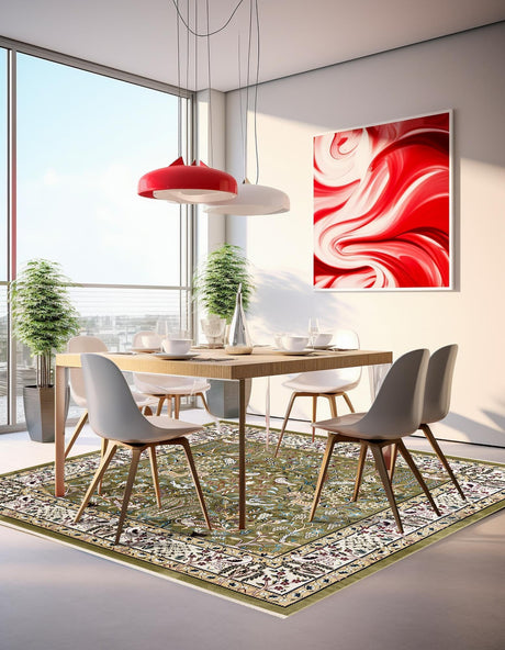 Green 6' 1 x 6' 1 Narenj Square Area Rug 85% Polypropylene & 15% Polyester Traditional Classic Carpet for Living, Dining, Bedrooms, Office for Sale at Rug Engine