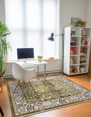Green 10' x 10' Narenj Square Area Rug 85% Polypropylene & 15% Polyester Traditional Classic Carpet for Living, Dining, Bedrooms, Office for Sale at Rug Engine