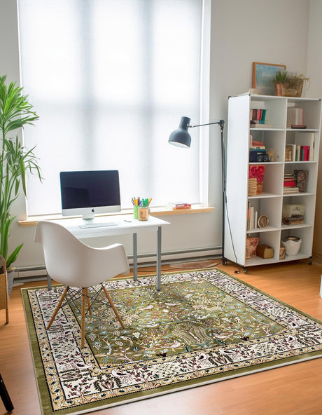 Green 6' 1 x 6' 1 Narenj Square Area Rug 85% Polypropylene & 15% Polyester Traditional Classic Carpet for Living, Dining, Bedrooms, Office for Sale at Rug Engine