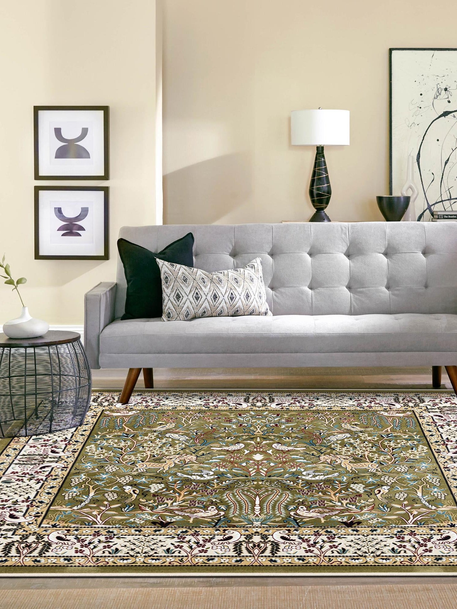 Green 6' 1 x 6' 1 Narenj Square Area Rug 85% Polypropylene & 15% Polyester Traditional Classic Carpet for Living, Dining, Bedrooms, Office for Sale at Rug Engine
