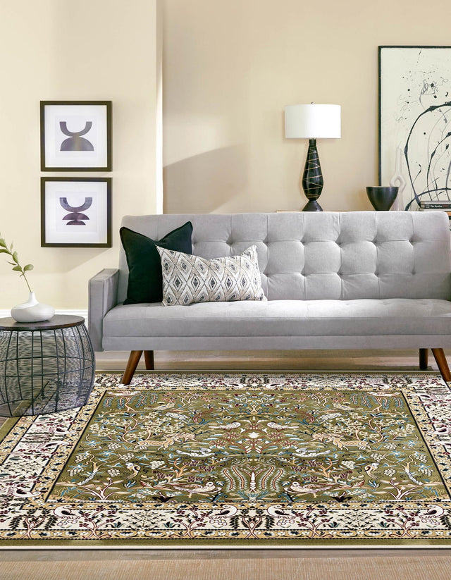 Green 6' 1 x 6' 1 Narenj Square Area Rug 85% Polypropylene & 15% Polyester Traditional Classic Carpet for Living, Dining, Bedrooms, Office for Sale at Rug Engine