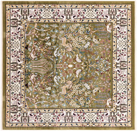 Green 7' 10 x 7' 10 Narenj Square Area Rug 85% Polypropylene & 15% Polyester Traditional Classic Carpet for Living, Dining, Bedrooms, Office for Sale at Rug Engine