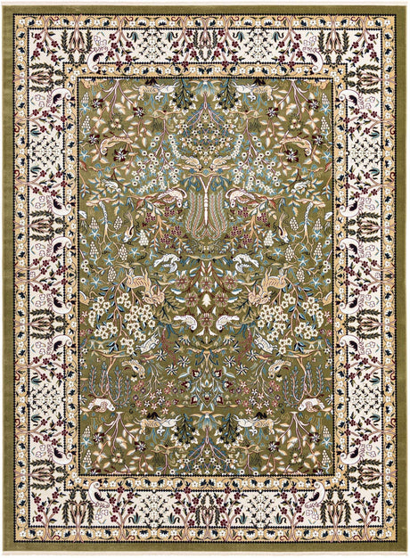 Green 9' x 12' Narenj Rectangle Area Rug 85% Polypropylene & 15% Polyester Traditional Classic Carpet for Living, Dining, Bedrooms, Office for Sale at Rug Engine