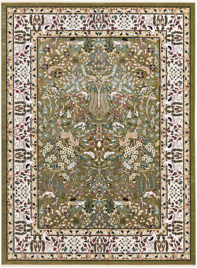 Green 9' x 12' Narenj Rectangle Area Rug 85% Polypropylene & 15% Polyester Traditional Classic Carpet for Living, Dining, Bedrooms, Office for Sale at Rug Engine