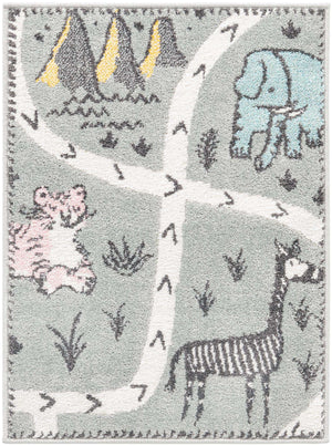 Gray 2' 2 x 2' 11 Whimsy Kids Rectangle Area Rug for Baby Nursery, Toddler Playroom, Bedrooms