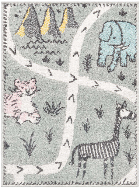 Gray 2' 2 x 2' 11 Whimsy Kids Rectangle Area Rug for Baby Nursery, Toddler Playroom, Bedrooms