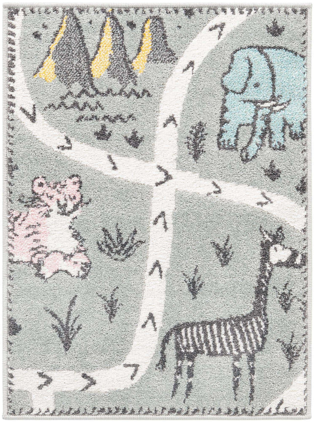 Gray 2' 2 x 2' 11 Whimsy Kids Rectangle Area Rug for Baby Nursery, Toddler Playroom, Bedrooms