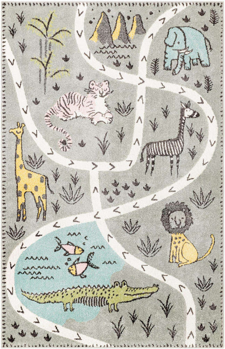 Gray 5' 3 x 8' Whimsy Kids Rectangle Rug