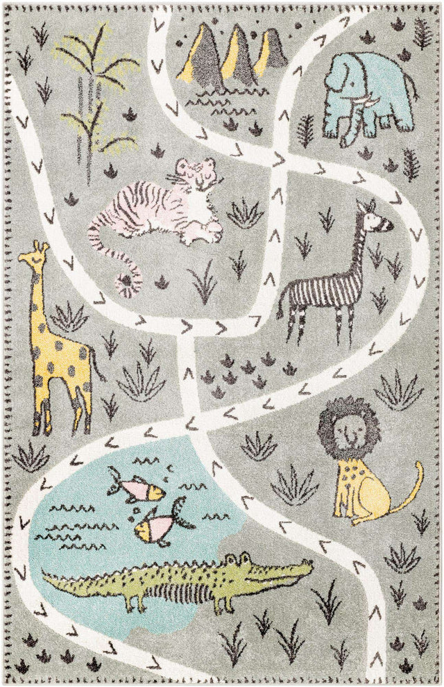 Gray 5' 3 x 8' Whimsy Kids Rectangle Rug