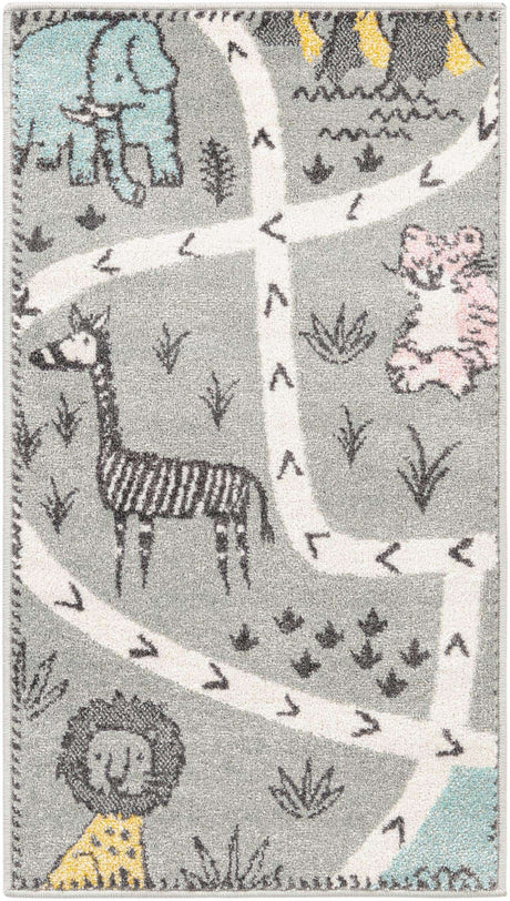 Gray 2' 2 x 4' Whimsy Kids Runner Rug