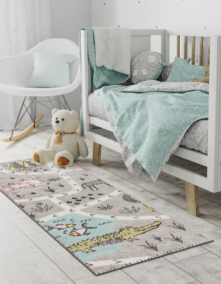 Gray 2' 2 x 6' Whimsy Kids Runner Area Rug for Baby Nursery, Toddler Playroom, Bedrooms