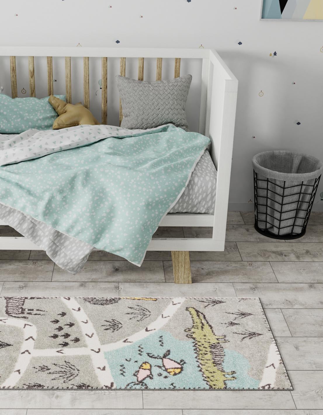 Gray 2' 2 x 6' Whimsy Kids Runner Area Rug for Baby Nursery, Toddler Playroom, Bedrooms