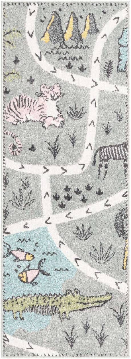 Gray 2' 2 x 6' Whimsy Kids Runner Rug