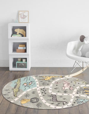 Gray 8' x 8' Whimsy Kids Round Rug